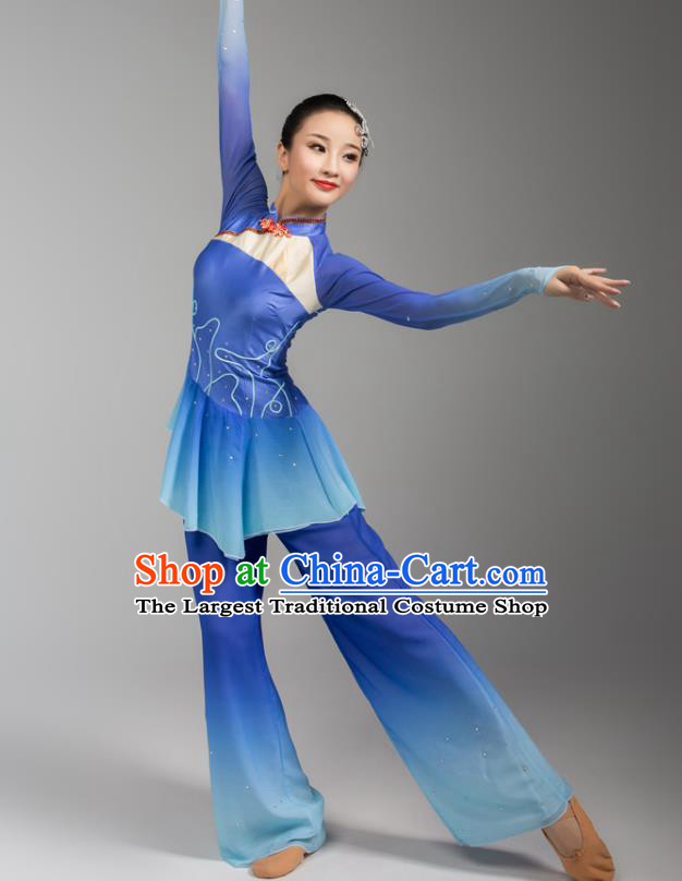 China Fan Dance Stage Performance Clothing Folk Dance Yangko Dance Royalblue Uniforms