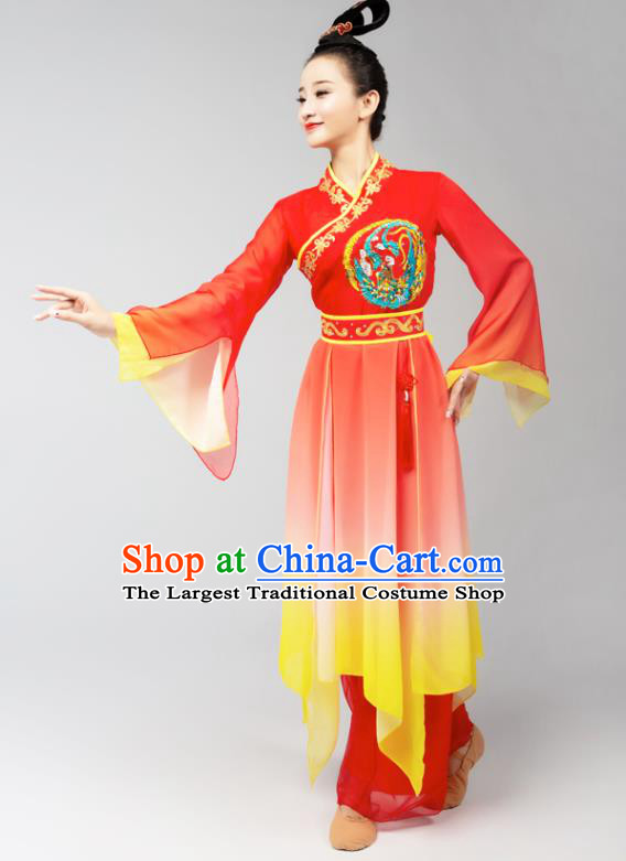 Chinese Jinghong Dance Dress Traditional Court Dance Performance Costumes Classical Dance Embroidered Phoenix Red Outfits