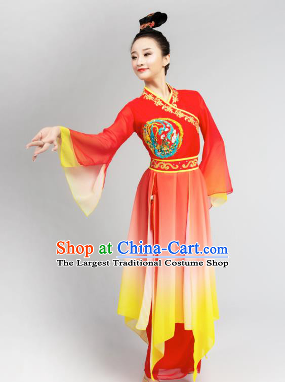 Chinese Jinghong Dance Dress Traditional Court Dance Performance Costumes Classical Dance Embroidered Phoenix Red Outfits
