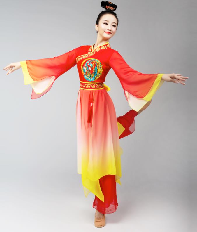 Chinese Jinghong Dance Dress Traditional Court Dance Performance Costumes Classical Dance Embroidered Phoenix Red Outfits