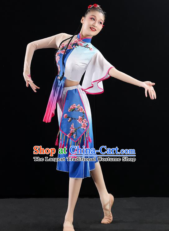 China Fan Dance Stage Performance Clothing Folk Dance Woman Group Dance Royalblue Uniforms