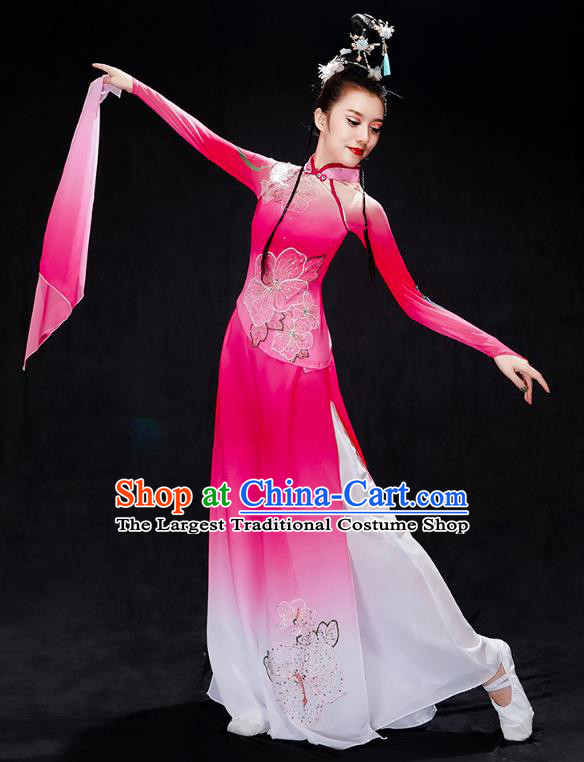 Chinese Traditional Classical Dance Performance Costumes Fan Dance Rosy Outfits Umbrella Dance Clothing