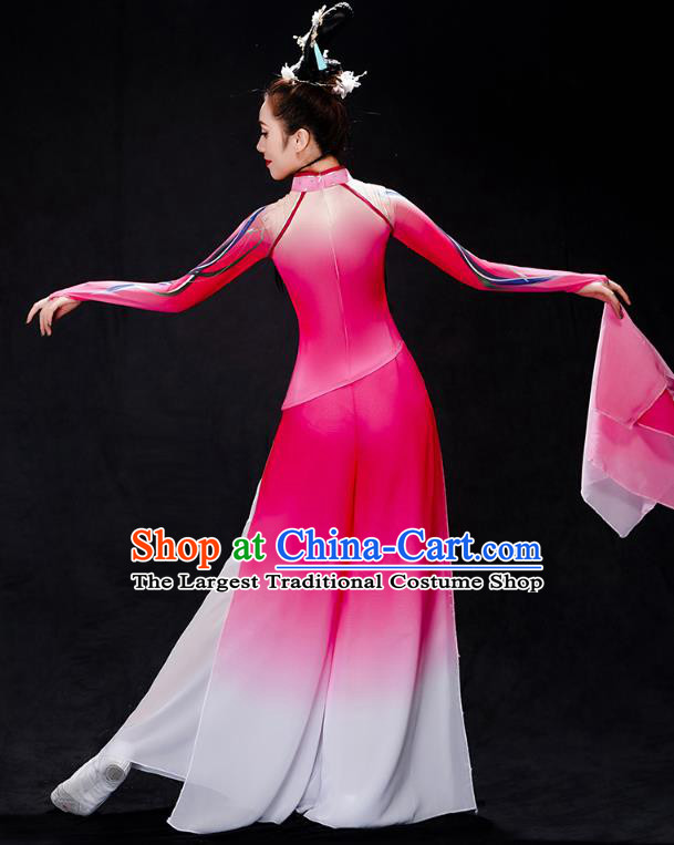 Chinese Traditional Classical Dance Performance Costumes Fan Dance Rosy Outfits Umbrella Dance Clothing