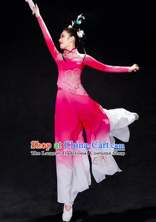 Chinese Traditional Classical Dance Performance Costumes Fan Dance Rosy Outfits Umbrella Dance Clothing