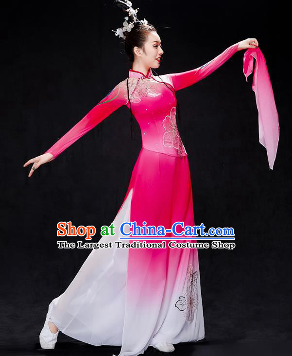 Chinese Traditional Classical Dance Performance Costumes Fan Dance Rosy Outfits Umbrella Dance Clothing