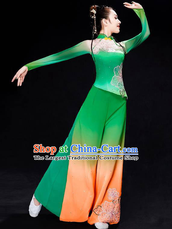 Chinese Umbrella Dance Clothing Traditional Classical Dance Performance Costumes Fan Dance Green Outfits