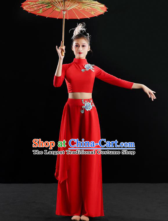 Chinese Traditional Classical Dance Costumes Fan Dance Red Outfits Umbrella Dance Clothing