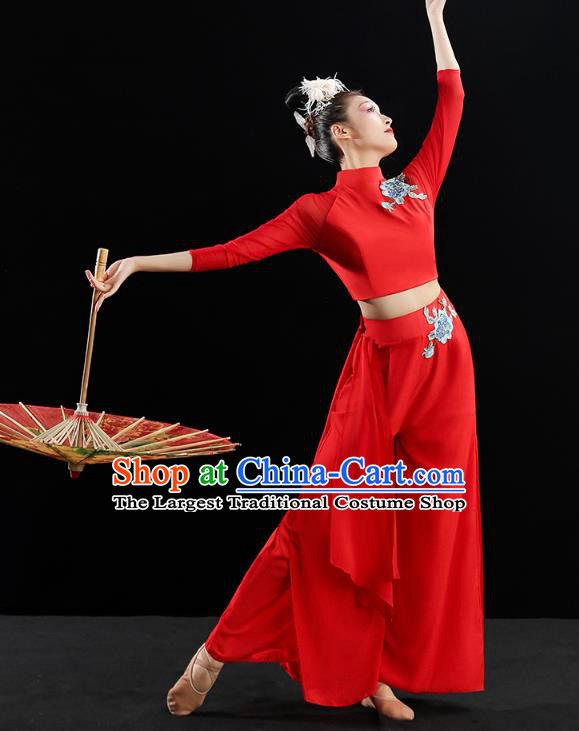 Chinese Traditional Classical Dance Costumes Fan Dance Red Outfits Umbrella Dance Clothing