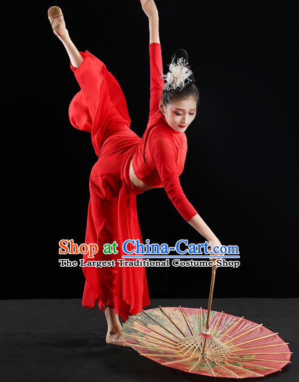 Chinese Traditional Classical Dance Costumes Fan Dance Red Outfits Umbrella Dance Clothing
