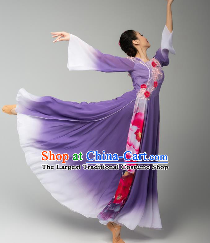 Chinese Umbrella Dance Violet Dress Traditional Fan Dance Performance Costumes Classical Dance Clothing