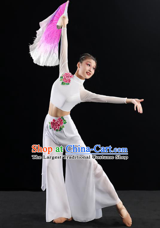 Chinese Umbrella Dance Clothing Traditional Classical Dance Costumes Woman Solo Dance White Outfits