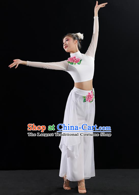 Chinese Umbrella Dance Clothing Traditional Classical Dance Costumes Woman Solo Dance White Outfits