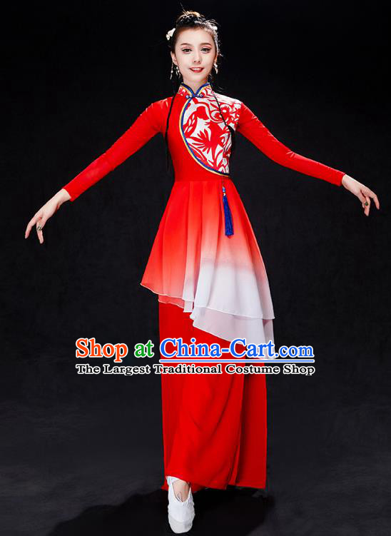 China Yangko Dance Red Uniforms Fan Dance Stage Performance Clothing Folk Dance Drum Dance Costume