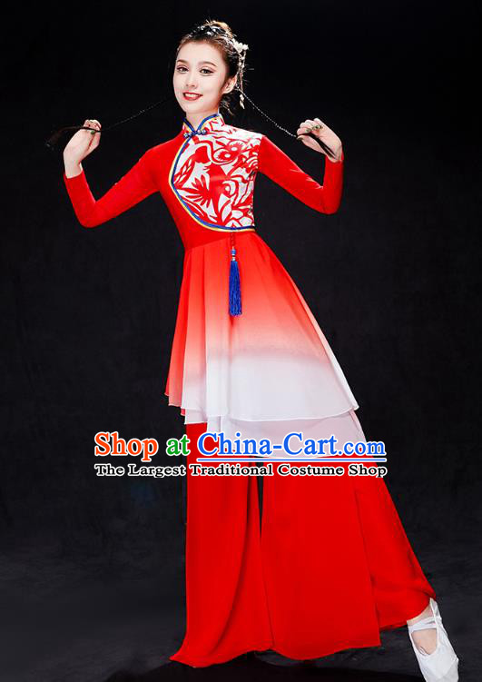 China Yangko Dance Red Uniforms Fan Dance Stage Performance Clothing Folk Dance Drum Dance Costume