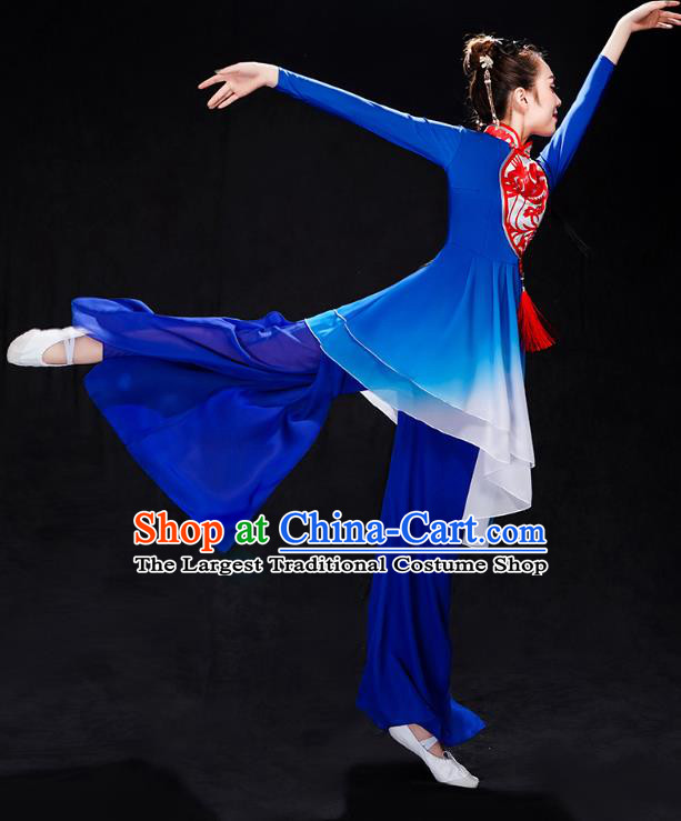 China Folk Dance Drum Dance Costume Yangko Dance Royalblue Uniforms Fan Dance Stage Performance Clothing