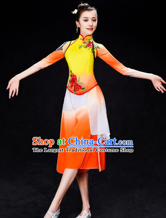 China Yangko Dance Orange Dress Uniforms Fan Dance Performance Clothing Folk Dance Group Dance Costume