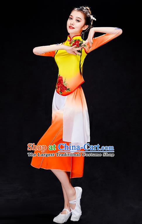 China Yangko Dance Orange Dress Uniforms Fan Dance Performance Clothing Folk Dance Group Dance Costume