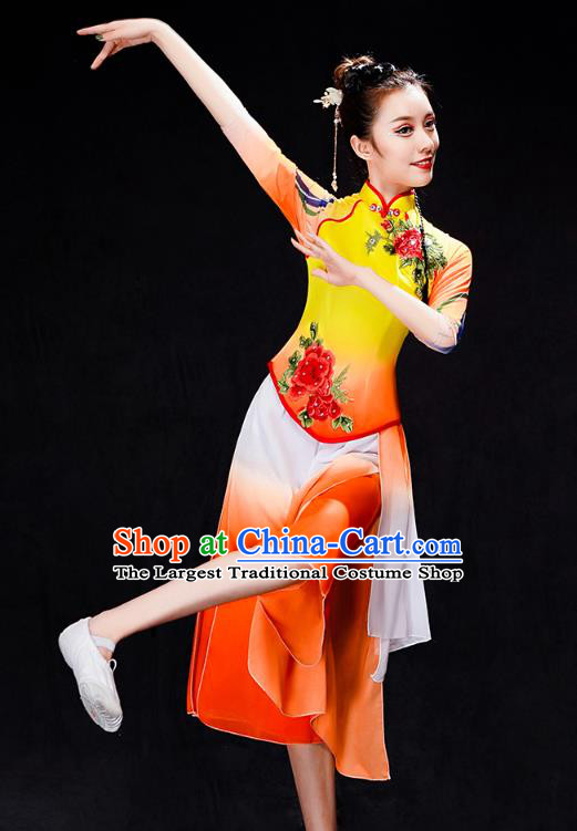 China Yangko Dance Orange Dress Uniforms Fan Dance Performance Clothing Folk Dance Group Dance Costume