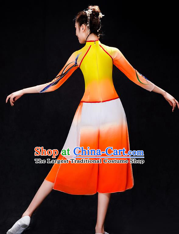 China Yangko Dance Orange Dress Uniforms Fan Dance Performance Clothing Folk Dance Group Dance Costume