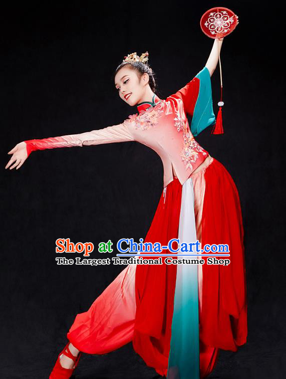 China Folk Dance Solo Dance Costume Yangko Dance Red Uniforms Fan Dance Clothing