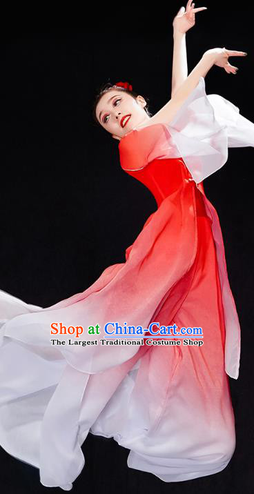 Chinese Woman Fan Dance Red Outfits Umbrella Dance Clothing Traditional Classical Dance Costumes