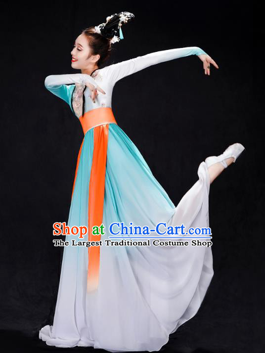 Chinese Classical Dance Costumes Hanfu Dance Blue Dress Traditional Umbrella Dance Clothing