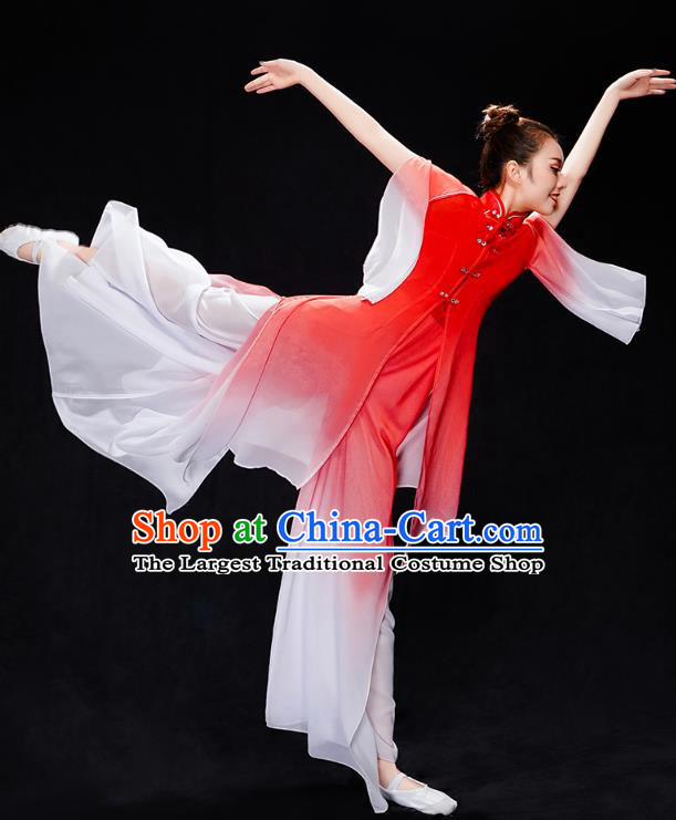 Chinese Woman Fan Dance Red Outfits Umbrella Dance Clothing Traditional Classical Dance Costumes