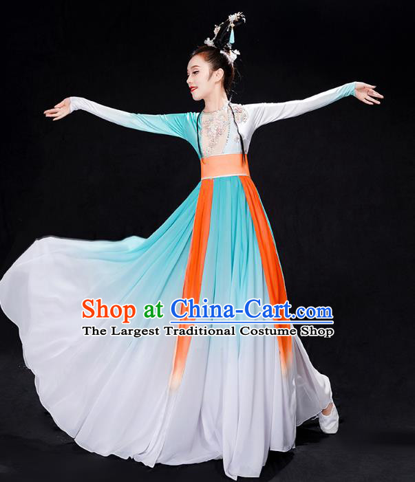 Chinese Classical Dance Costumes Hanfu Dance Blue Dress Traditional Umbrella Dance Clothing