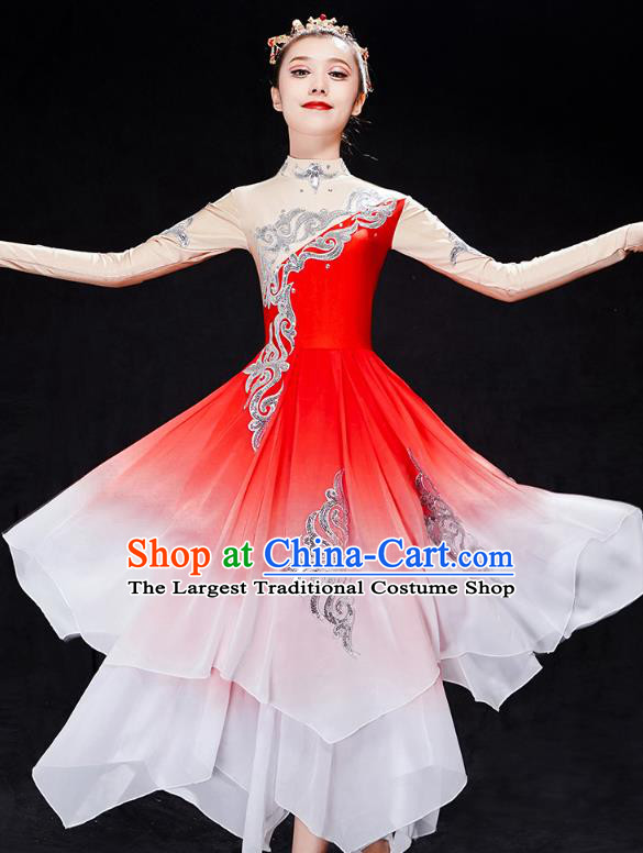 Chinese Traditional Umbrella Dance Clothing Classical Dance Costumes Group Dance Red Dress