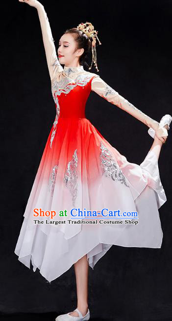 Chinese Traditional Umbrella Dance Clothing Classical Dance Costumes Group Dance Red Dress