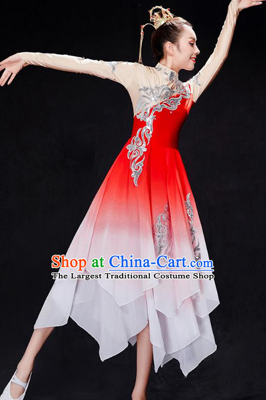 Chinese Traditional Umbrella Dance Clothing Classical Dance Costumes Group Dance Red Dress