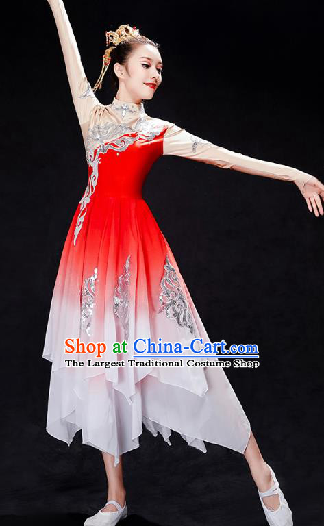 Chinese Traditional Umbrella Dance Clothing Classical Dance Costumes Group Dance Red Dress