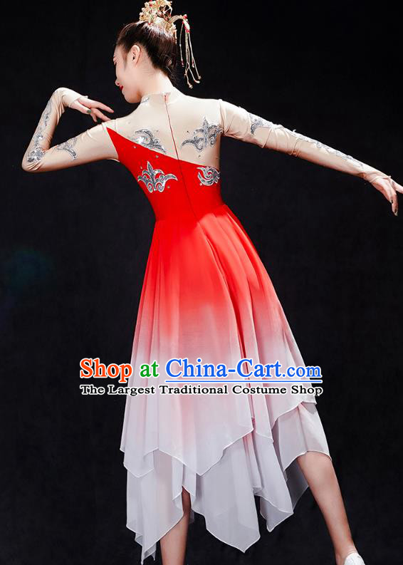 Chinese Traditional Umbrella Dance Clothing Classical Dance Costumes Group Dance Red Dress