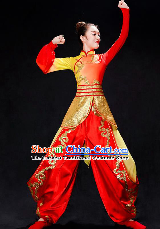 China Yangko Dance Red Uniforms Kung Fu Performance Clothing Folk Dance Drum Dance Costume