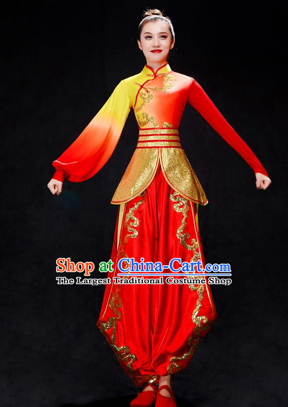 China Yangko Dance Red Uniforms Kung Fu Performance Clothing Folk Dance Drum Dance Costume