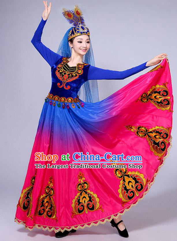 Chinese Traditional Xinjiang Ethnic Minority Folk Dance Costume Uighur Nationality Performance Dress