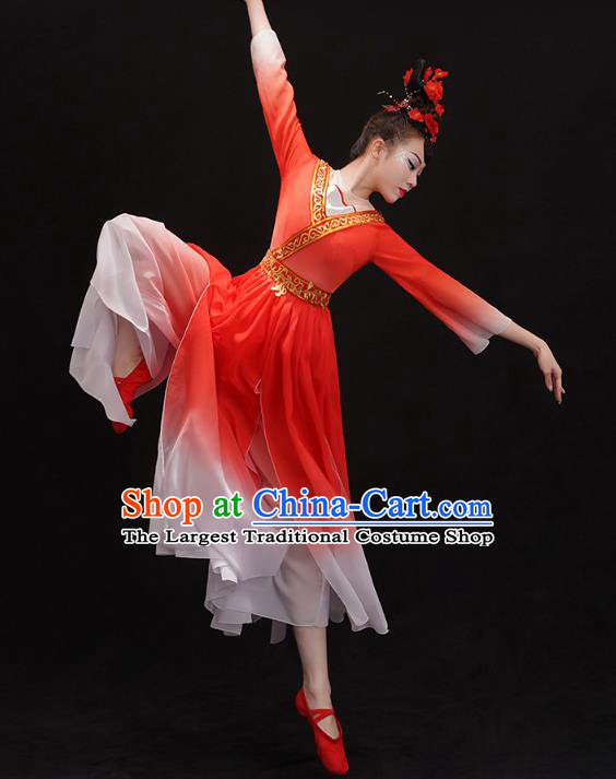 Chinese Woman Solo Dance Red Outfits Traditional Umbrella Dance Dress Classical Ballet Dance Clothing