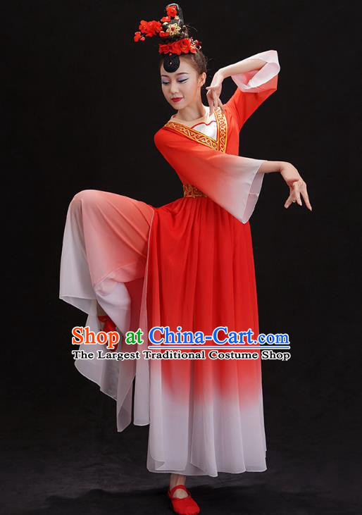 Chinese Woman Solo Dance Red Outfits Traditional Umbrella Dance Dress Classical Ballet Dance Clothing