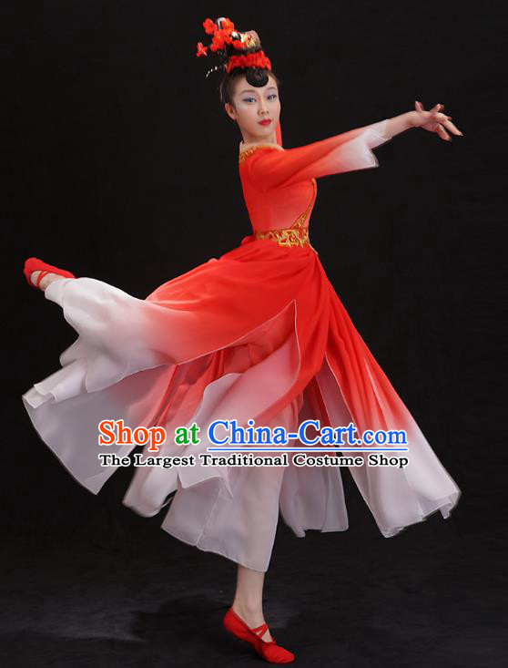 Chinese Woman Solo Dance Red Outfits Traditional Umbrella Dance Dress Classical Ballet Dance Clothing