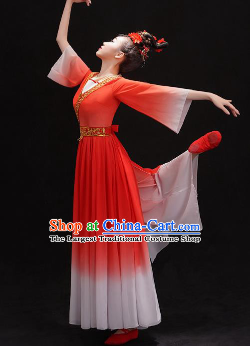 Chinese Woman Solo Dance Red Outfits Traditional Umbrella Dance Dress Classical Ballet Dance Clothing
