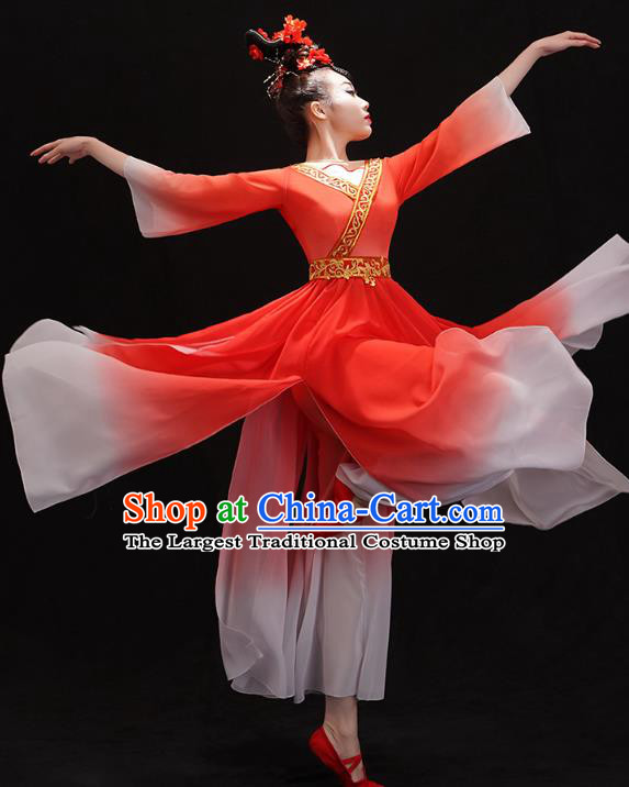 Chinese Woman Solo Dance Red Outfits Traditional Umbrella Dance Dress Classical Ballet Dance Clothing