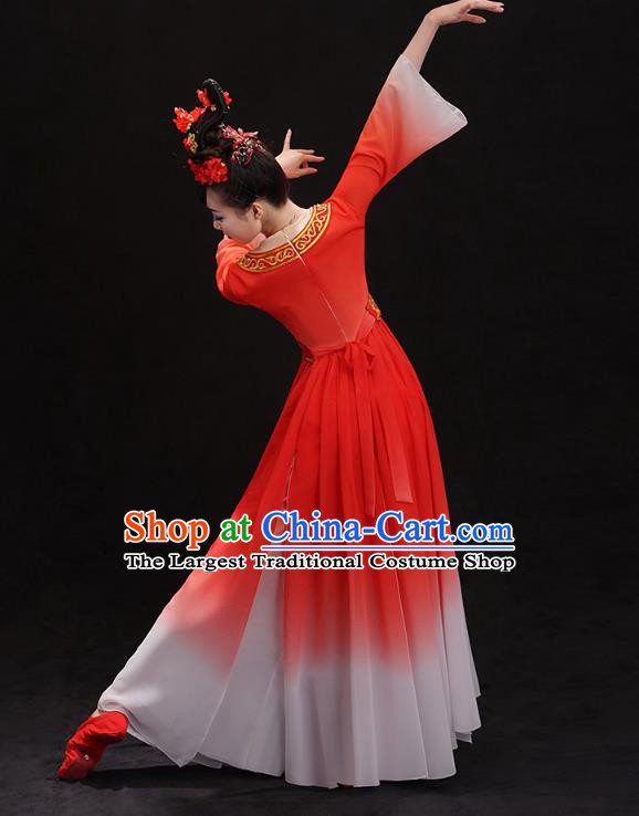 Chinese Woman Solo Dance Red Outfits Traditional Umbrella Dance Dress Classical Ballet Dance Clothing