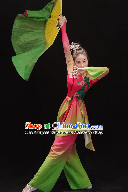 China Folk Dance Fan Dance Clothing Group Dance Performance Costume Yangko Dance Rosy Uniforms