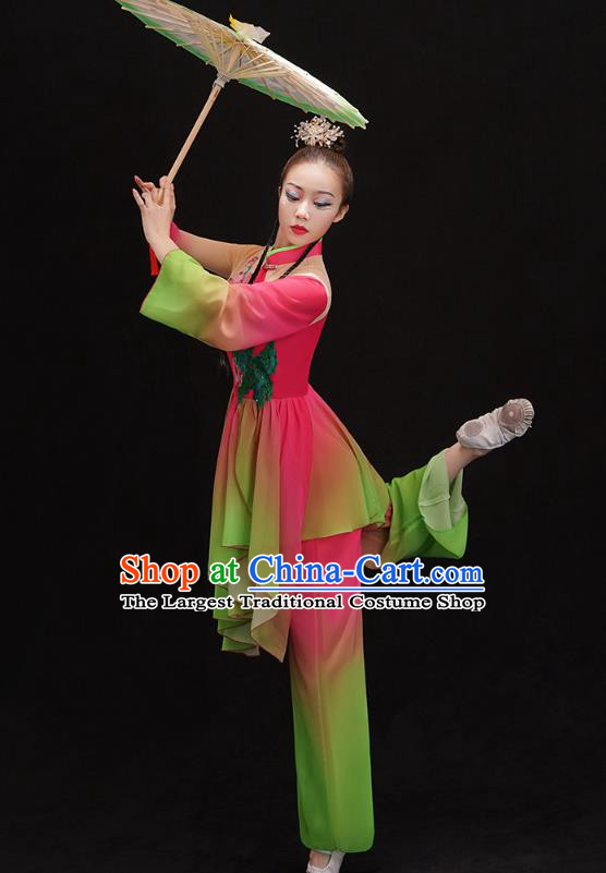 China Folk Dance Fan Dance Clothing Group Dance Performance Costume Yangko Dance Rosy Uniforms