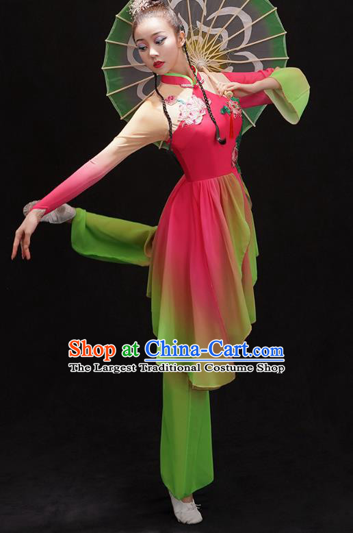 China Folk Dance Fan Dance Clothing Group Dance Performance Costume Yangko Dance Rosy Uniforms