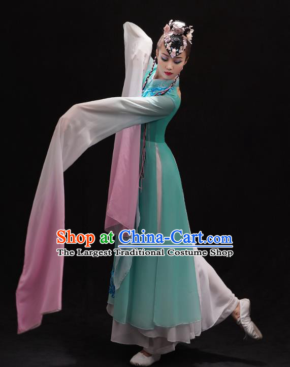 Chinese Traditional Umbrella Dance Green Dress Classical Dance Cai Wei Clothing Woman Water Sleeve Dance Outfits