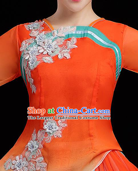 Chinese Traditional Umbrella Dance Clothing Classical Dance Costumes Opening Dance Orange Dress