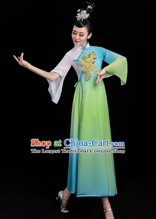 Chinese Umbrella Dance Blue Dress Traditional Fan Dance Clothing Classical Dance Costumes