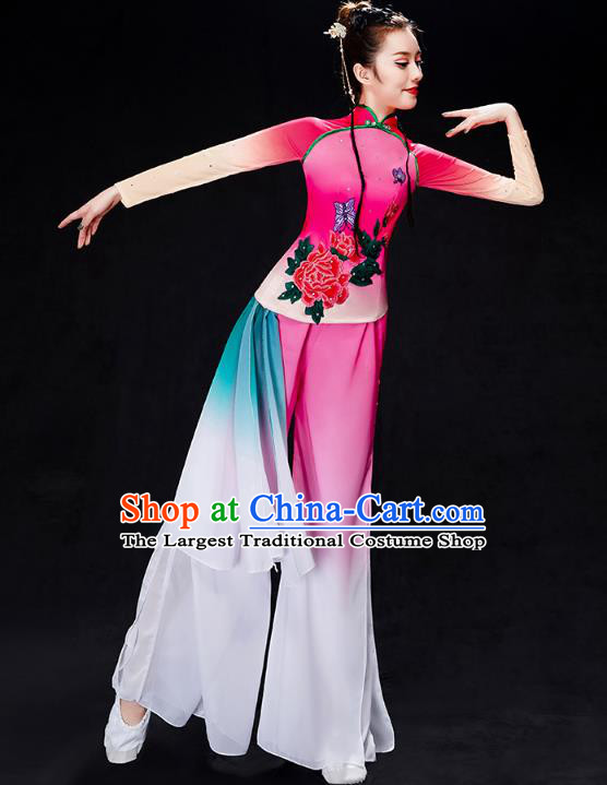 China Yangko Dance Rosy Uniforms Fan Dance Stage Performance Clothing Folk Dance Costume