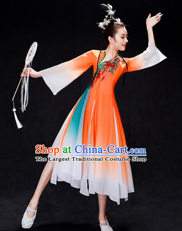 Chinese Traditional Umbrella Dance Clothing Classical Dance Costumes Woman Solo Dance Orange Dress